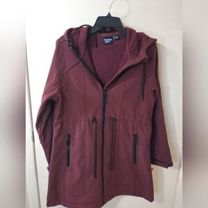 Reebok Womens Soft Shell Maroon Hooded Jacket, Lightweight Polar FleeceSize L